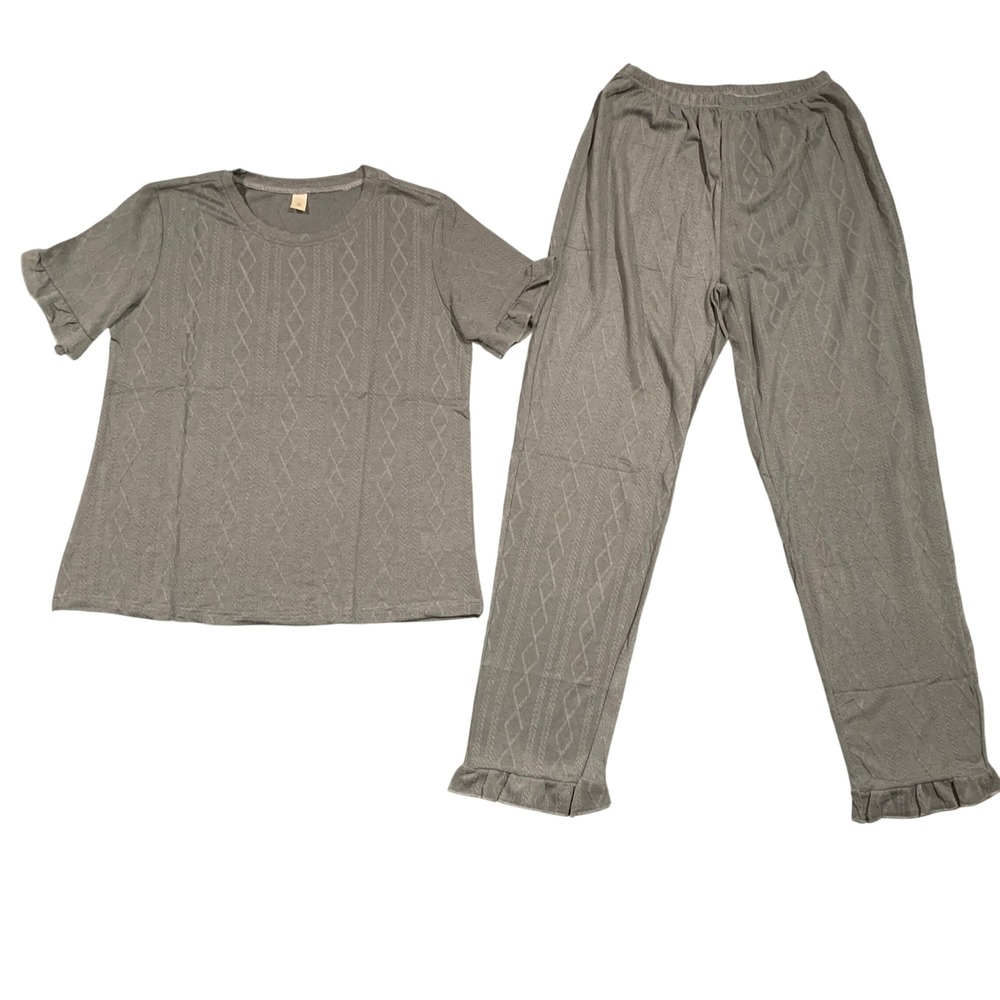 POKWAI Pajama‎ Set Women Dark Gray Long Sleeve Top Pants Loungewear Size Small